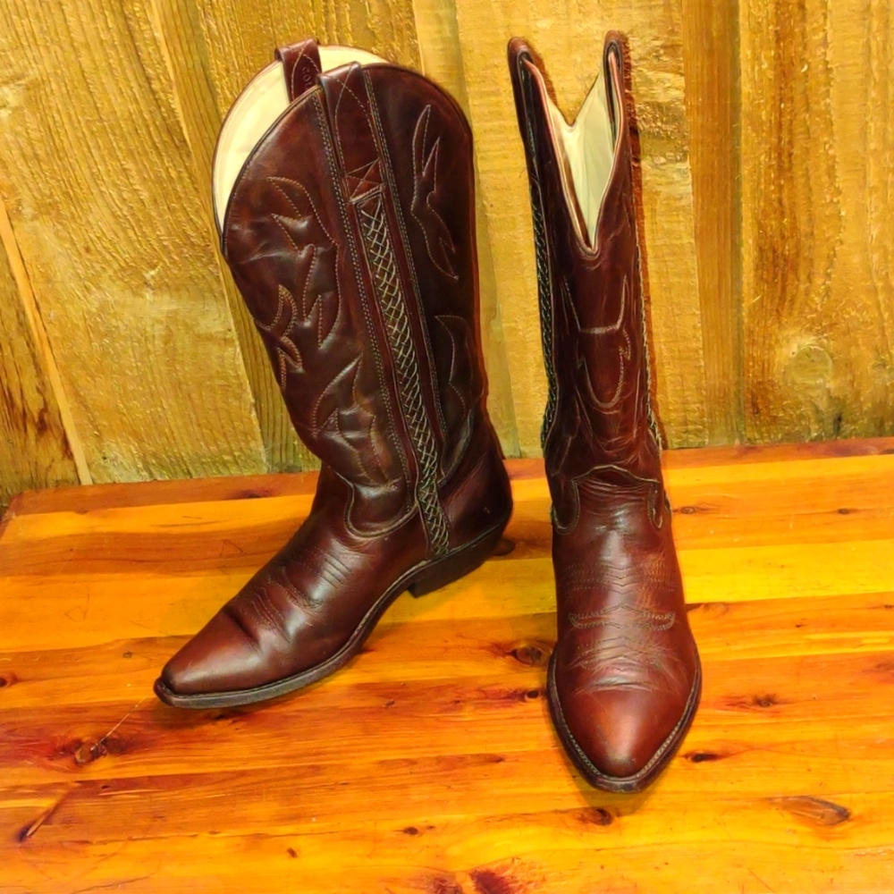 Cole Haan Brown Leather Western Boots Cowboy Heel 8.5, VGUC Vintage
